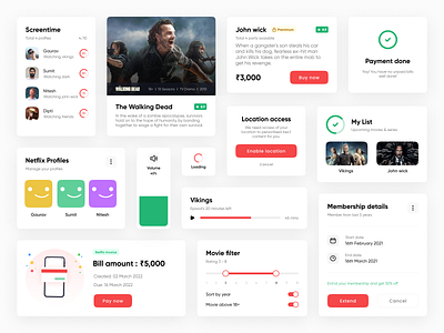 Netflix app widgets - Mobile Application cards clean ui componets dribbble membership minimilistic mobile app movies movietime netflix payment profile series trending userexperience visual watching widget