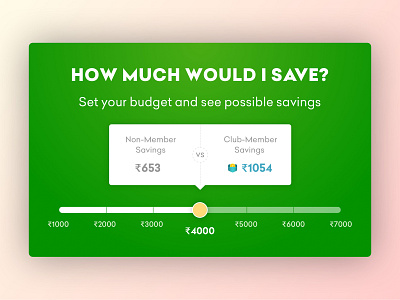 Saving calculator calculator app card clean compare green grofers interace interstitial popup savings shopping app ui ui ux