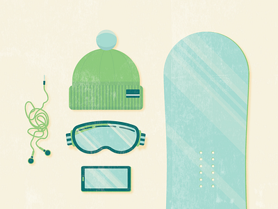 Gear I Won't Be Using Today blue flat goggles green hat headphones illustration illustrator phone snowboard vector