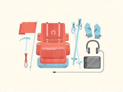 Some Hard Goods for the Trail axe backpack blue flag flat gloves illustration illustrator ipad red vector