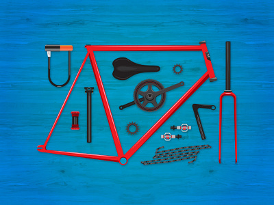 Building a Bike bicycle bike chain cogs crankset fixed gear fixie fork illustrator pedals u lock vector
