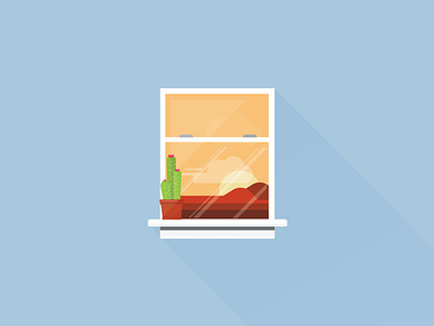 Window cactus flat illustrator sunrise vector window