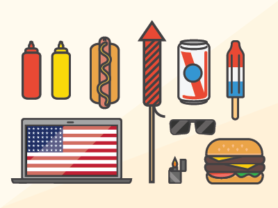 July Fourth Fun america burger flat food hotdog illustrator july fourth lighter vector