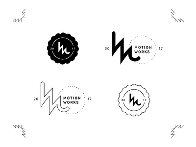 Motion Works badge black branding line logo vector white