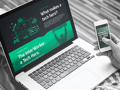 What Makes a Tech Hero? black green hiring illustration microsite mobile recruiting tech ui web