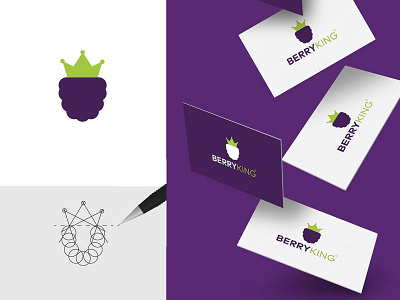 Berry King Logo berry berry king berry king logo berryking crown fruit fruit logo grid grid logo logo logo design nature purple purple logo