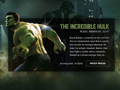Movie Dashboard / The Incredible Hulk film hulk movie movie card movie dashboard ui ux