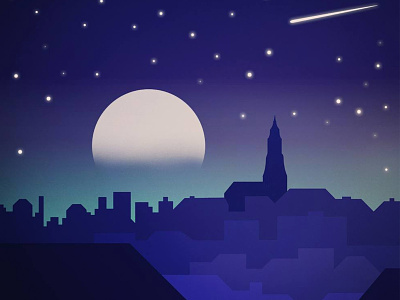 City Night akerk blue buildings city cityscape deraakerk groningen moon night planet sky stars