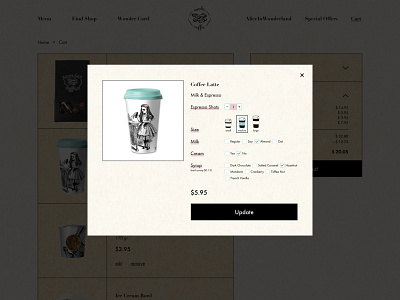 'Cart & Editing an Order' page for a coffee shop branding coffee shop design graphic design ui ux