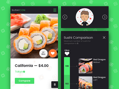 Brand-new way to pick sushi color compare food illustration like mobile sushi timeline ui ux web design website