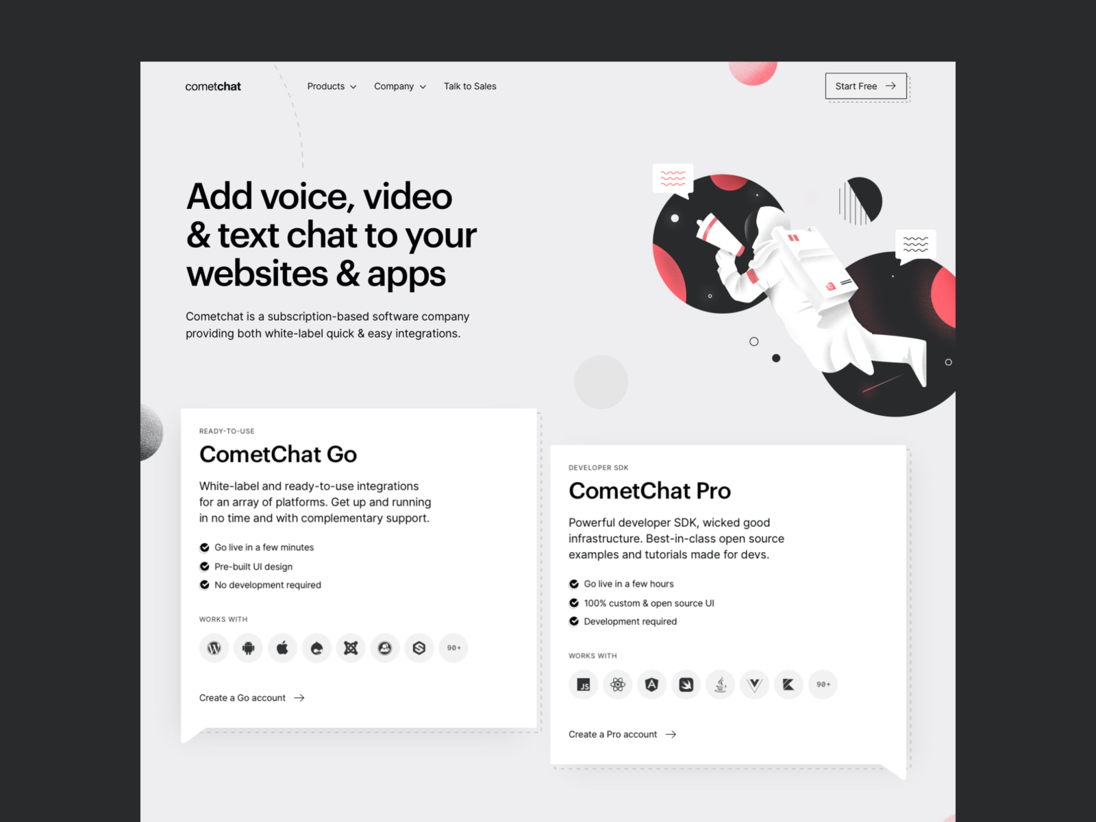 CometChat - Homepage cards chat cometchat design graphik grid illustration sdk significa space tech ui