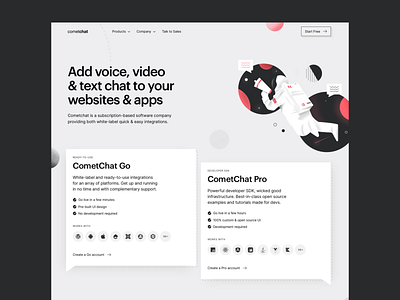 CometChat — Homepage cards chat cometchat design graphik grid illustration sdk significa space tech ui
