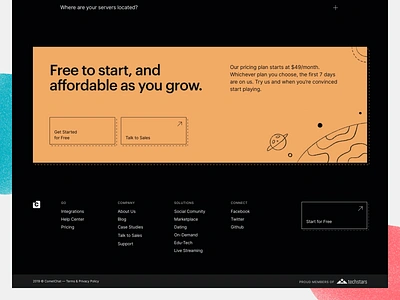 CometChat Go — Pricing Footer branding chat colours cometchat footer graphik illustration line significa space tech texture ui