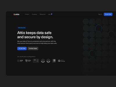 Attio – Security attio clean color colour crm dark geometric hero interface minimal minimalistic nav saas safety sec security shapes splash tech ui