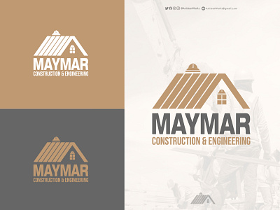 MAYMAR - Construction & Engineering | Logo Design adobe illustrator branding cement construction engineering flat graphic design grey halmet hard hat home house logo logo design maymar pictorial windows wordmark