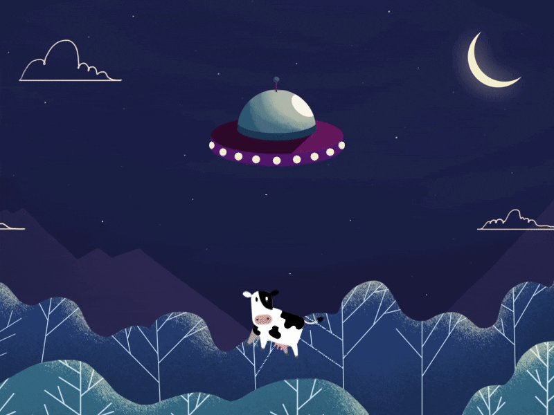 Abduction failure after effects cow illustration ufo
