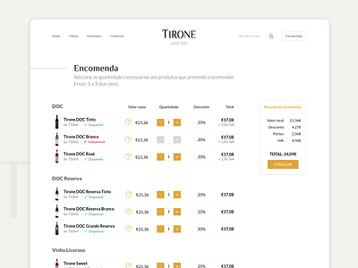 TIRONE wine website adobe xd checkout ecommerce no cart ui wine