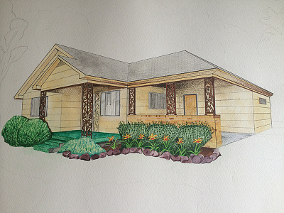 House 6 architecture colored pencil illustration water color