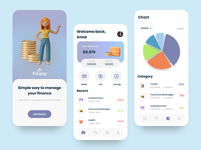 Finacy - Finance Mobile App 3d branding design finance mobile nft ui