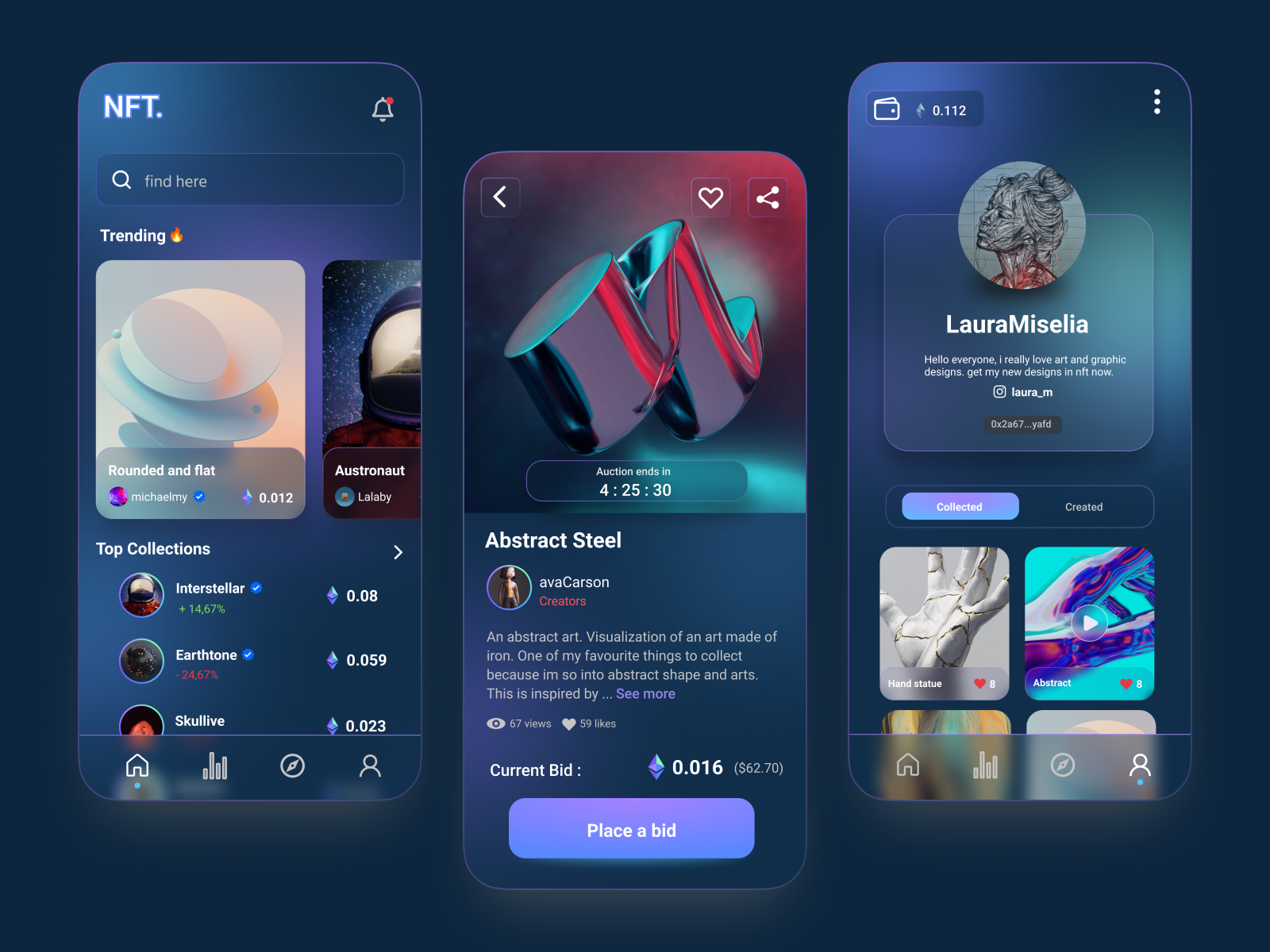 NFT Mobile App - Glassmorphism by Kibou Studio on Dribbble