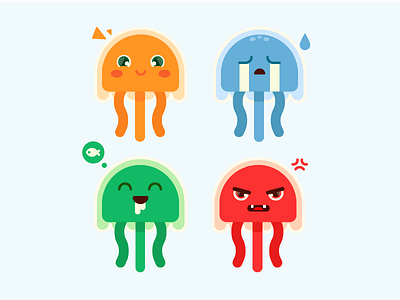 Jellyfish emotions character design cute emotions flat jellyfish sea