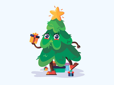 Christmas tree 2d illustration christmas cute presents tree