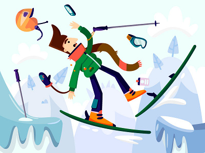 Skier 2d illustration character design man mountain skiing ski skier snow