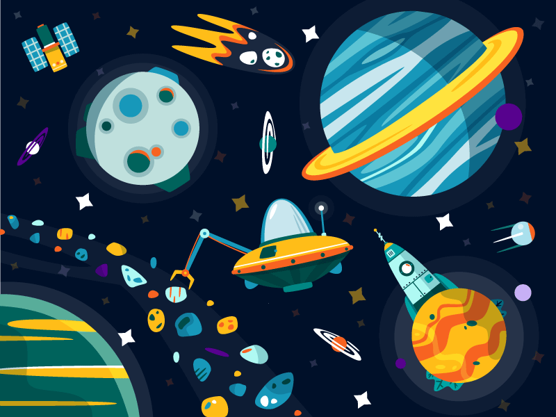 Space 2d illustration planet rocket space star