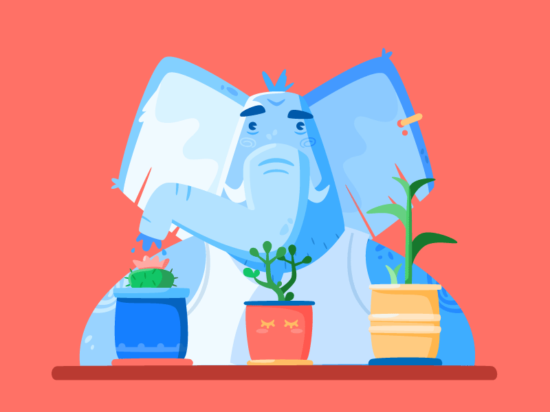 Elephant 2d illustation animal character design elephan plants table water
