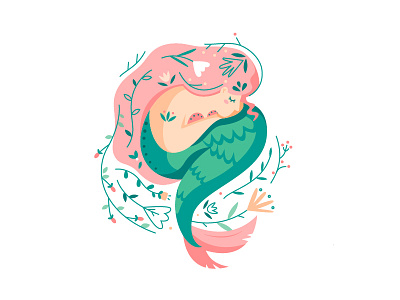 Mermaid 2d illustation character design flower mermaid
