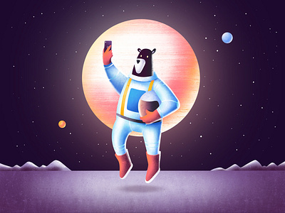 Selfie in Space bear character digitalart illustration procreate procreateapp selfie space