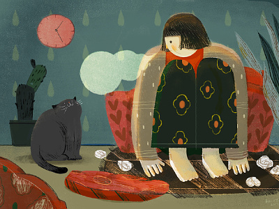 Stay alone along cat girl illustration illustration art illustrator lonely stayhome