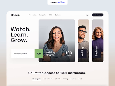 Skillex Online Education animation css design development front-end halo lab hero interface landing page nocode page product scroll service ui ux web webflow website wordpress