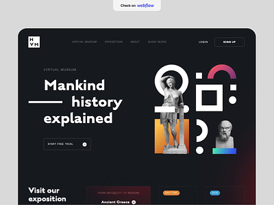 Virtual History Museum on Webflow animation css design development front-end halo lab hero interface nocode product scroll service ui ux web webflow website