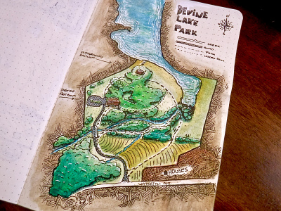 Lake Map dnd drawing dungeons and dragons illustration ink lake map scouts trails watercolor