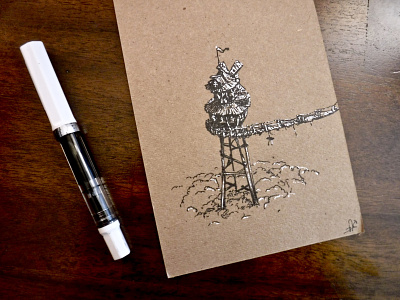 LOOKOUT....tower bridge drawing firewatch ink rustic tower towers treehouse windmill