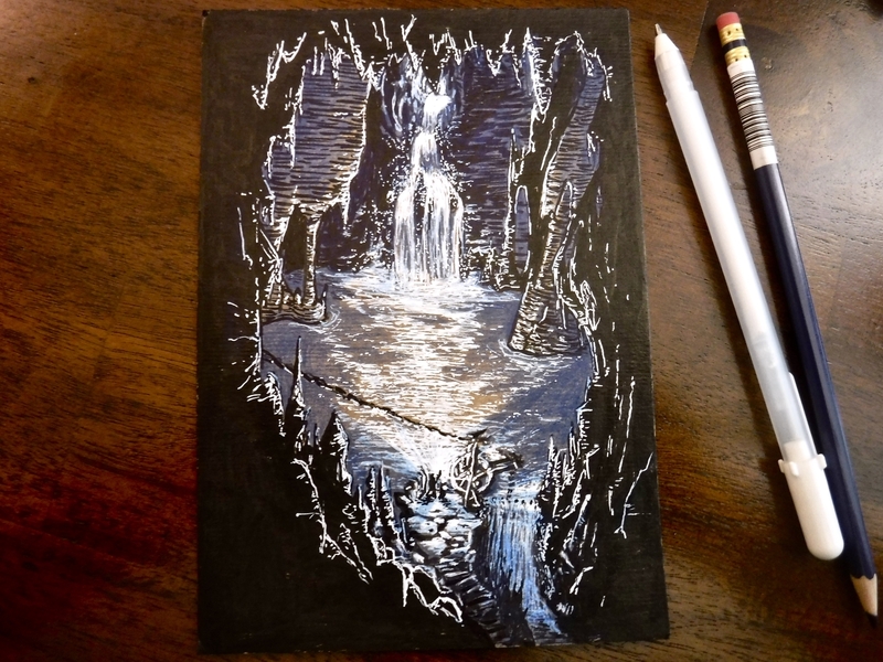 And so...more light adventure cave cavern dnd drawing dungeons and dragons encounter illustration ink lake underground vibes waterfall