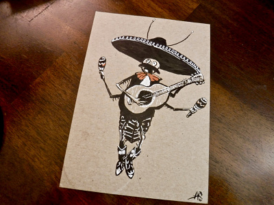 La Cucaracha bug cartoon character cockroach drawing guitar illustration ink mariachi sombrero