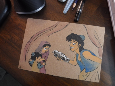 Challenge: a scenario where stealing catalytic converters... aladdin cartoon catalytic converter challenge disney drawing illustration ink thieves watercolor
