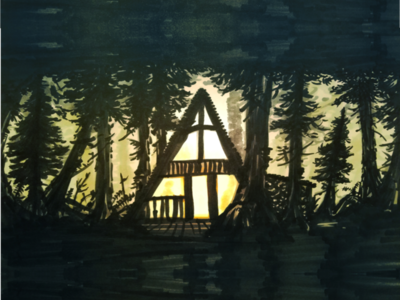 Masthead Concept aframe cabin copic illustration mastehead woods
