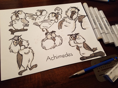 Archimedes Character Study archimedes cartoon copic disney owl sketch sword and the stone