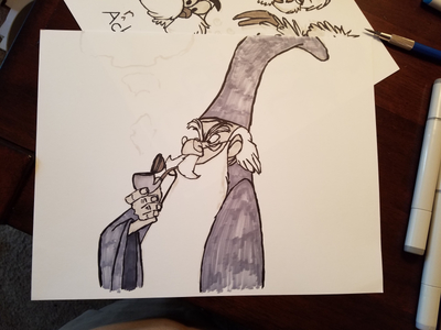 Merlin cartoon copic disney merlin owl sketch sword and the stone