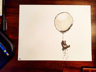 Just A Little Black Rain-Cloud balloon character copic disney illustration ink pooh sketch