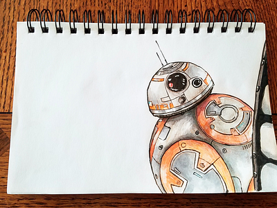 BB8 colored pencil drawing droid illustration ink pen star wars the force awakens