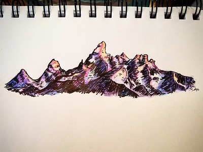 Bet I could throw a football over them mountains... colored pencil drawing ink mountains pen sketchbook tetons