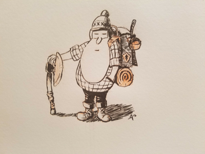 Len, ready for adventure axe backpack character drawing illustration ink inktober woodsman
