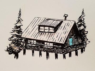 Cabin on the plain brushpen cabin copic markers drawing illustration ink sketch