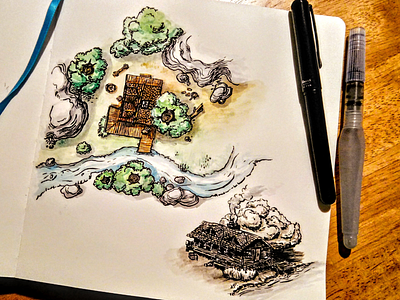 Cabin map brushpen cabin drawing illustration ink map watercolor