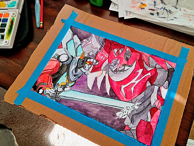 Defeat drawing illustration ink painting robots space sword voltron watercolor zarkon