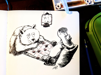 Checker Bear bear boardgame checkers drawing illustration ink inktober len woodsman